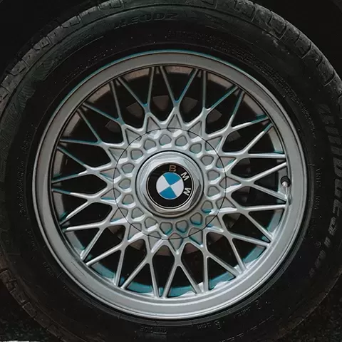 Close-up image of BMW car wheel