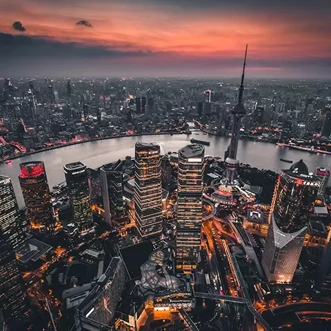 Birdseye view of city skyline