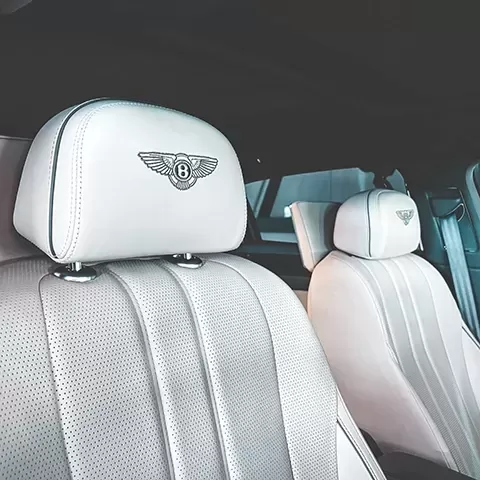 White Bentley branded car seats