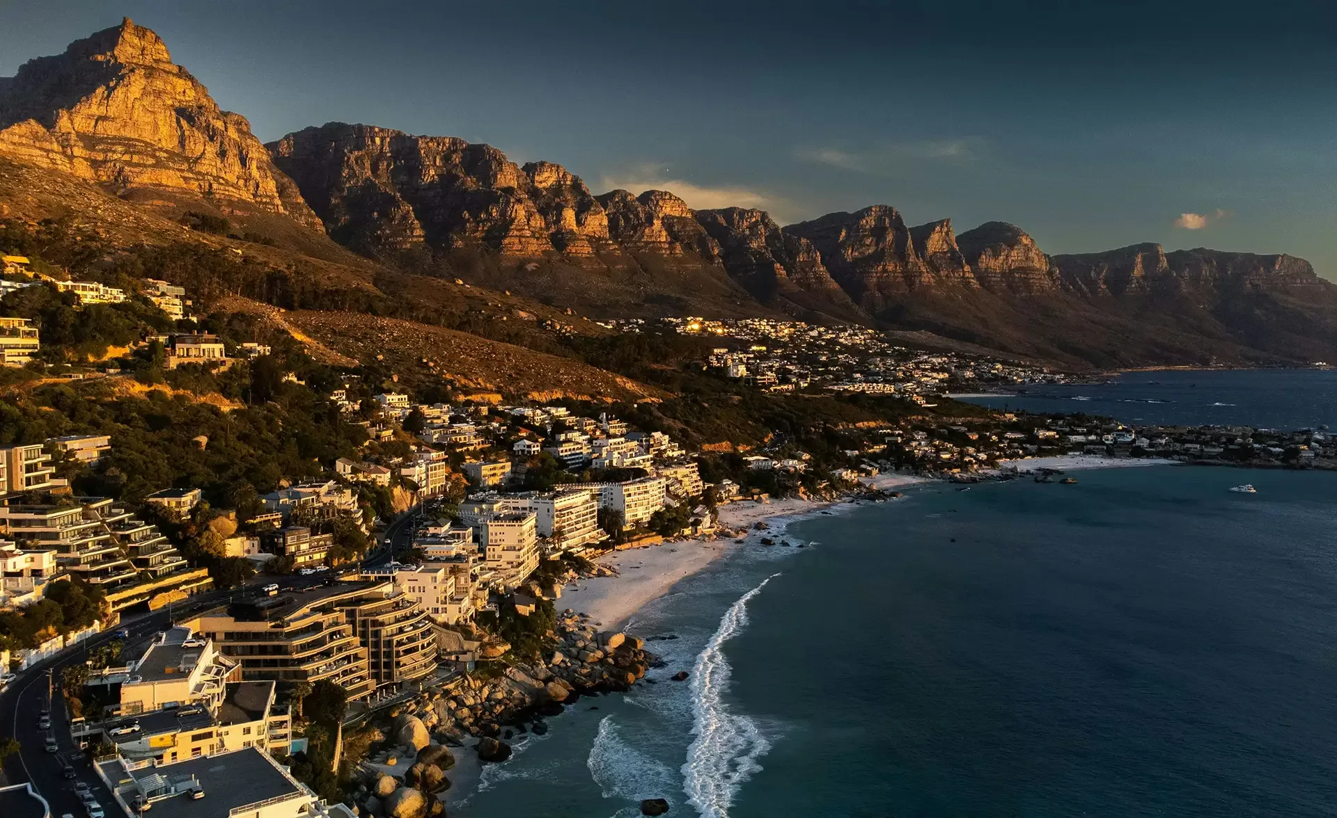 A panoramic view of Cape Town, showcasing its stunning landscapes and iconic Table Mountain in South Africa.