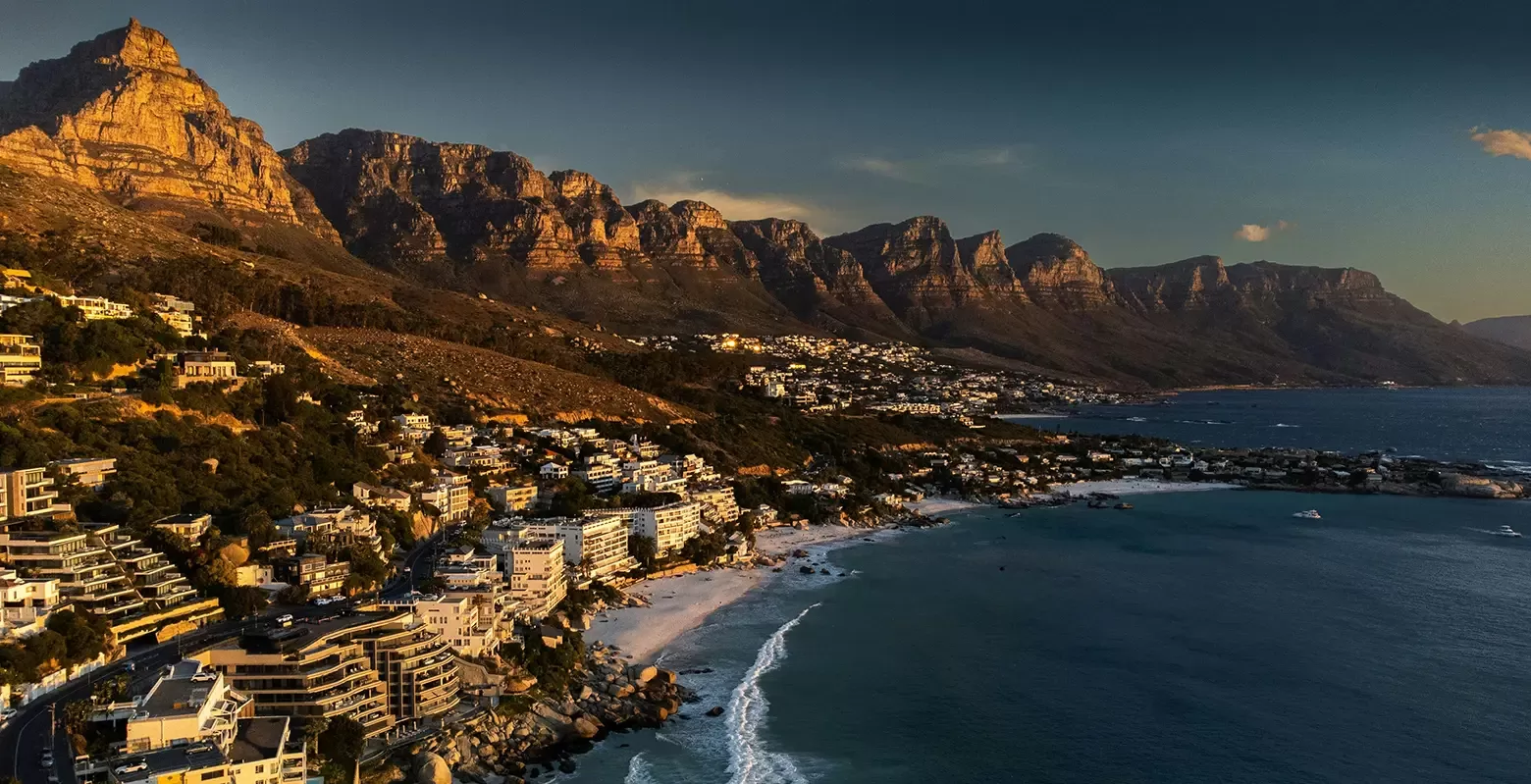 A panoramic view of Cape Town, showcasing its stunning landscapes and iconic Table Mountain in South Africa.