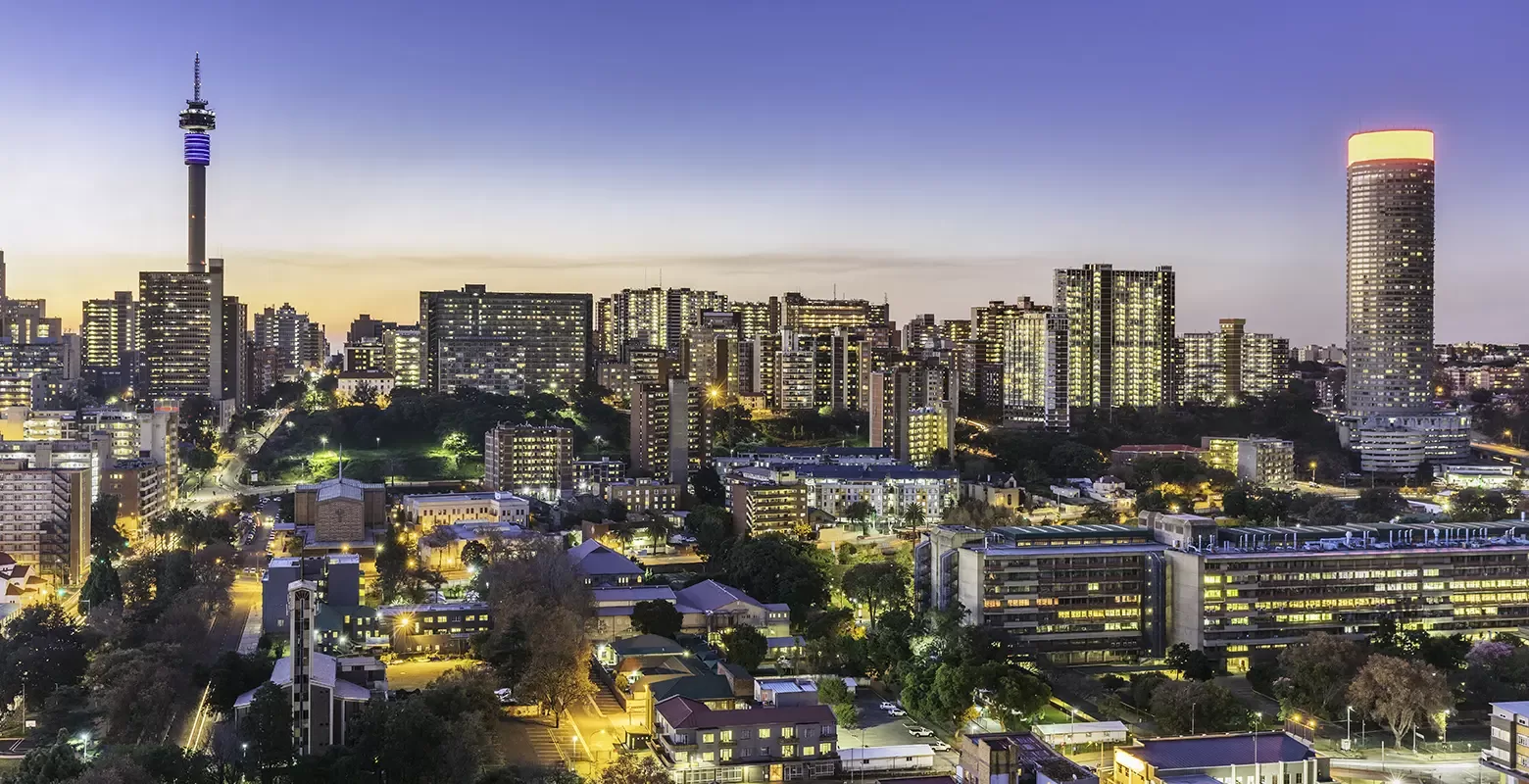 Birdseye view of the city skyline of Johannesburg in South Africa.