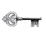 A detailed illustration of an ornate, vintage-style key with an intricate, decorative bow and a simple bit, shown on a transparent background.