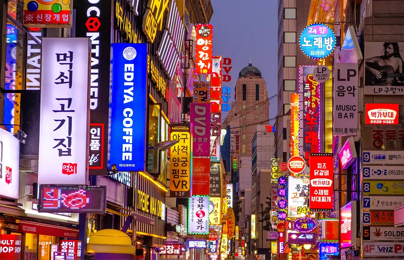 Busy street with billboards in South Korea