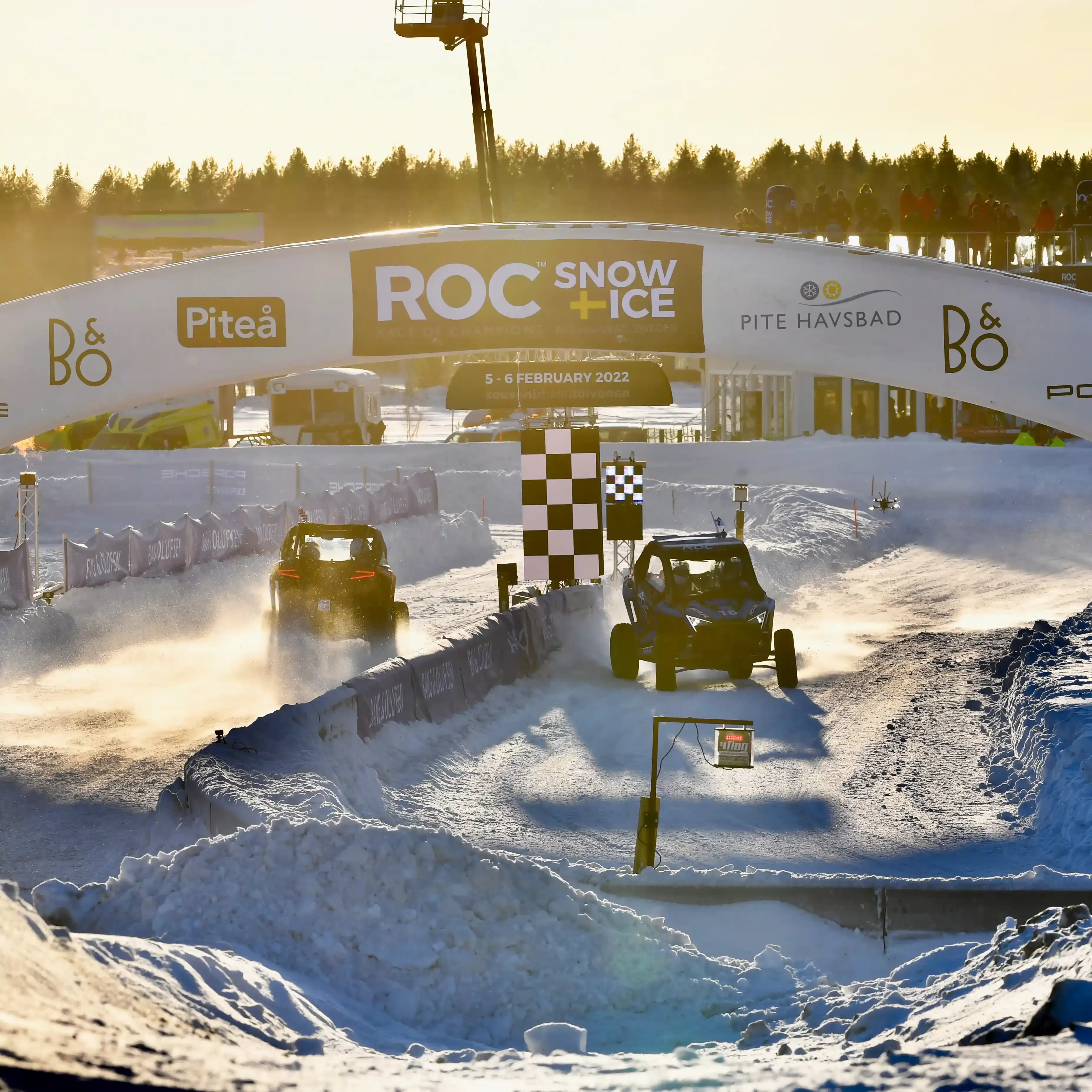 Motorsports cars racing in the snow at Roc Snow and Ice race