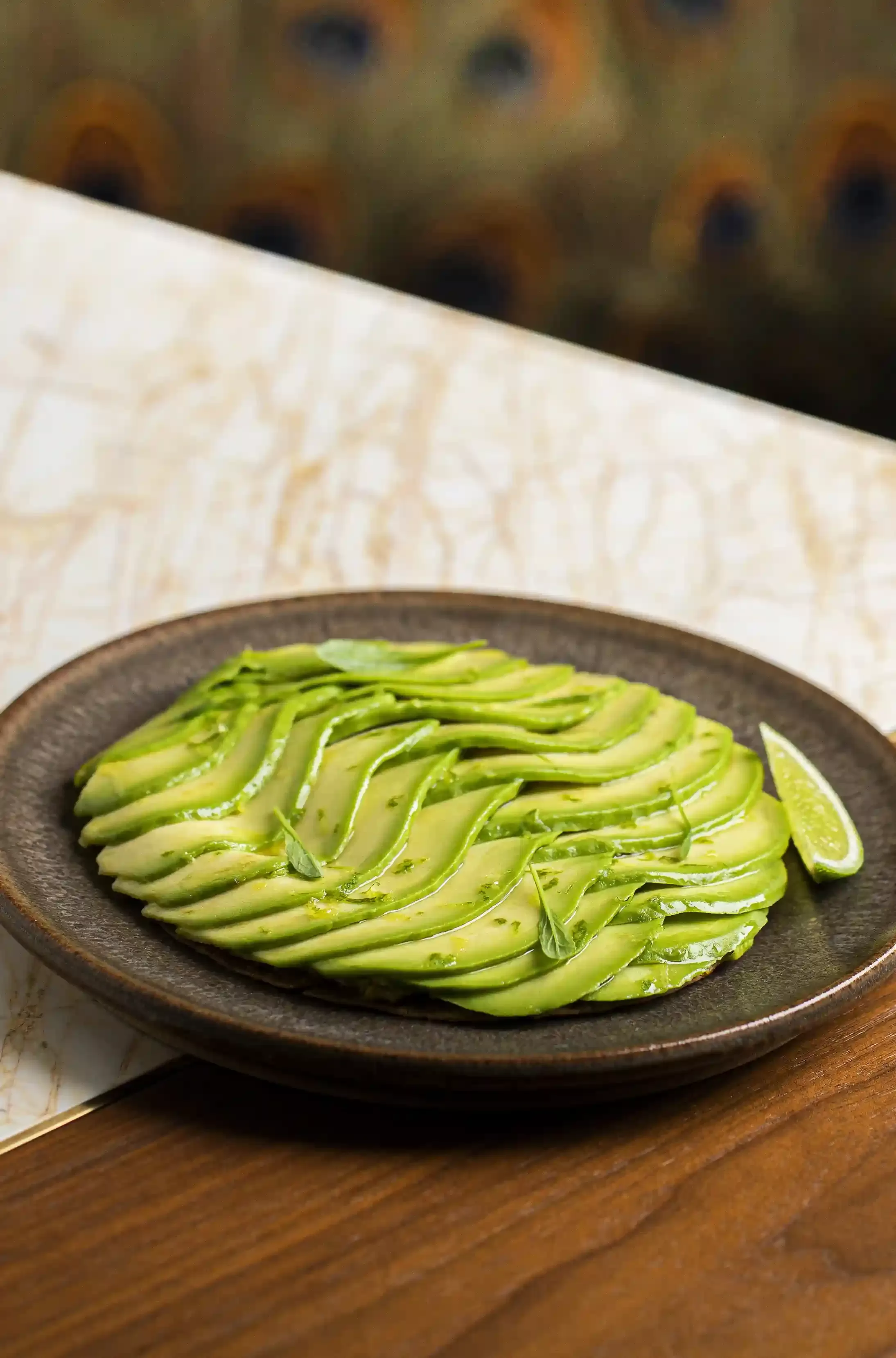 Plate of Avocado and crab galette by French chef Cyril Lignac