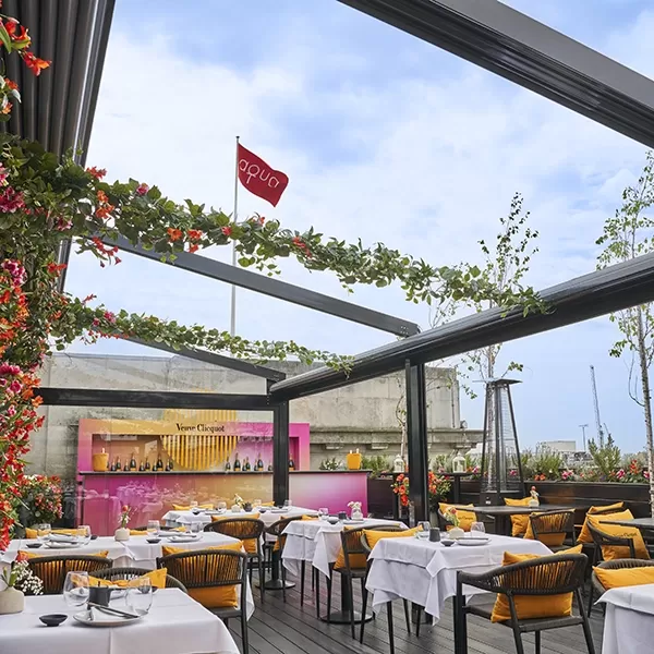 Bright contemporary rooftop interior of Aqua Kyoto, Soho, London