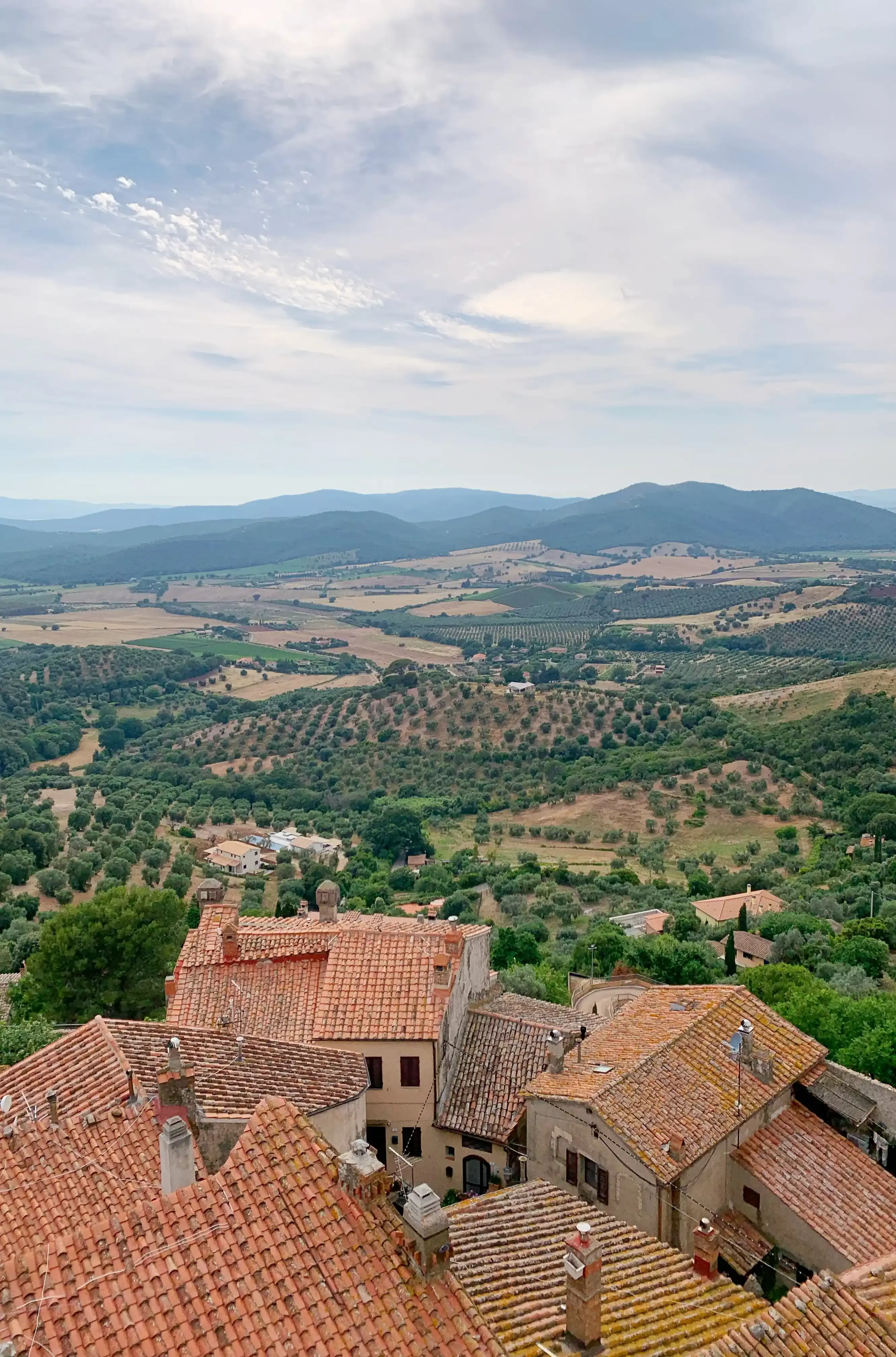 Birdseye view over Capalbio landscape, Maremma, Italy