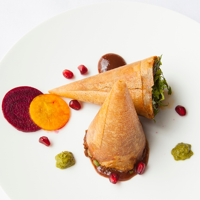 Colourful food displayed on a plate from Chutney Mary