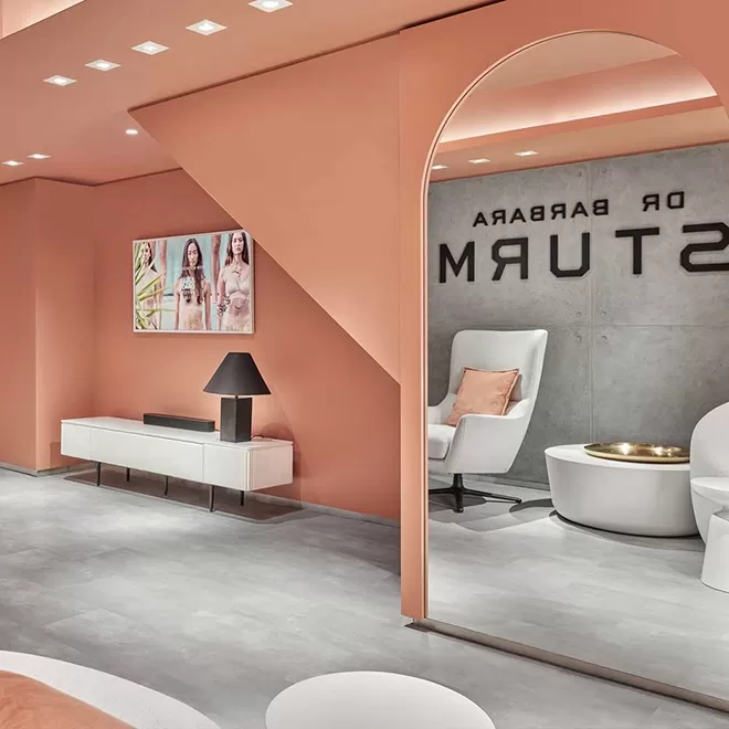 Luxury spa reception interior at Dr Barbara Sturm Madison Ave NYC Spa & Boutique, New York
