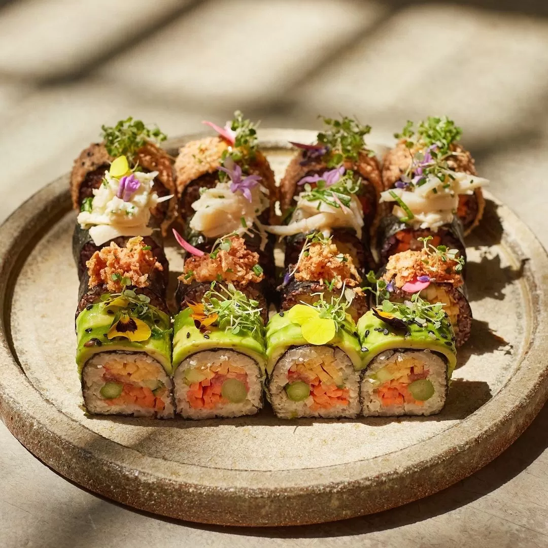 Bowl plate with selection of sushi at Holy Carrot, Knightsbridge