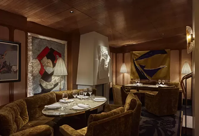 Luxury retro dining interior of new Italian restaurant Il Gattopardo, Mayfair, London