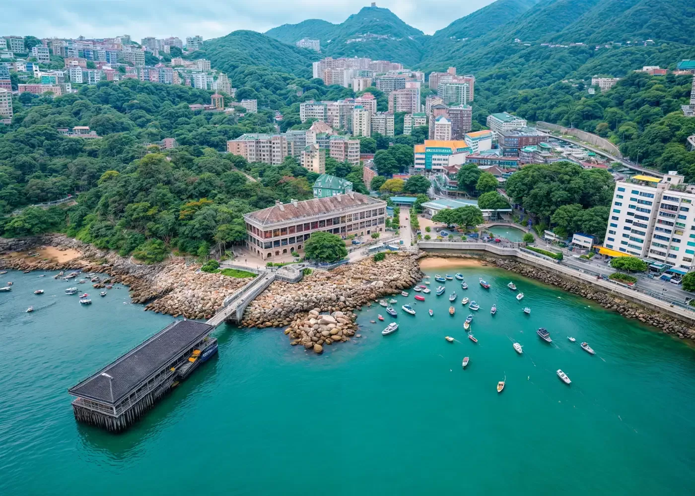 Birdseye view over Stanley Main Beach, Hong Kong Island