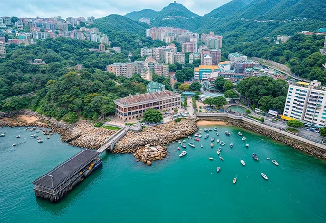 Birdseye view over Stanley Main Beach, Hong Kong Island