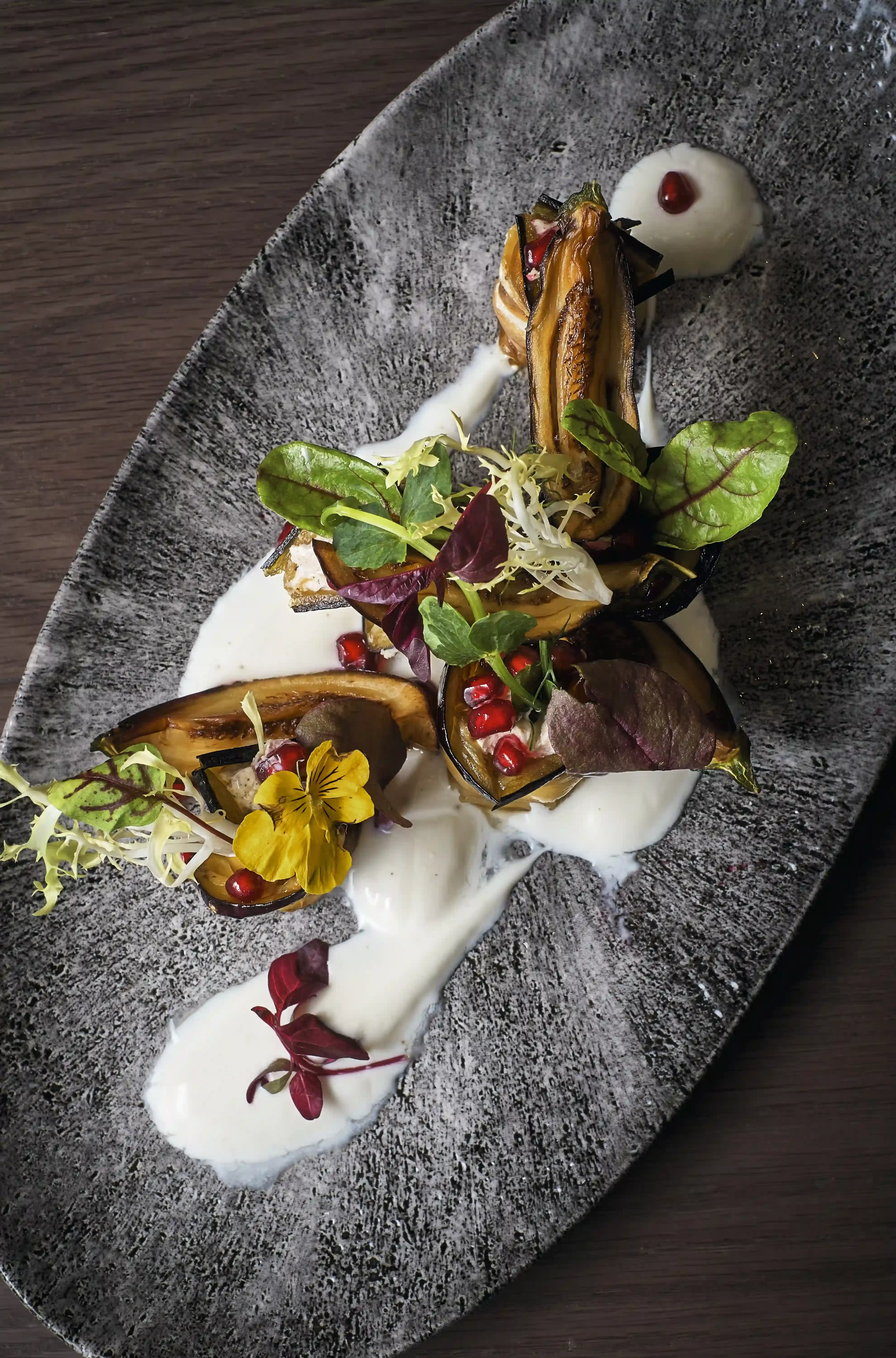Luxury fine dining cuisine served on a marble dish