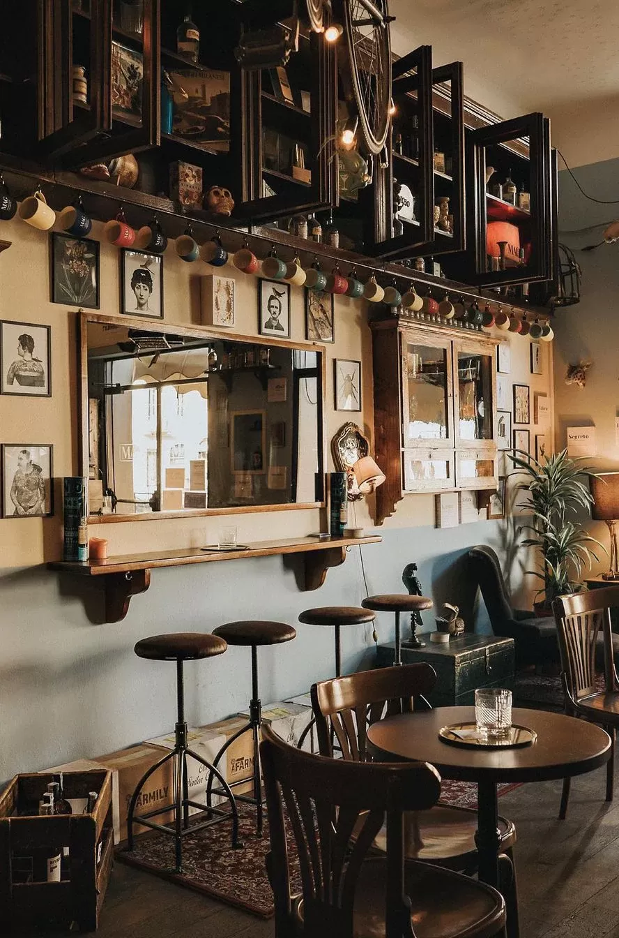 Interior of bohemian retro inspired bar at MAG Café, Milan