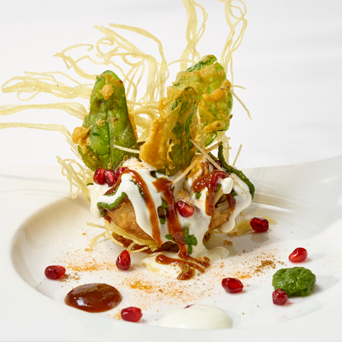 Colourful food displayed on a plate from Chutney Mary