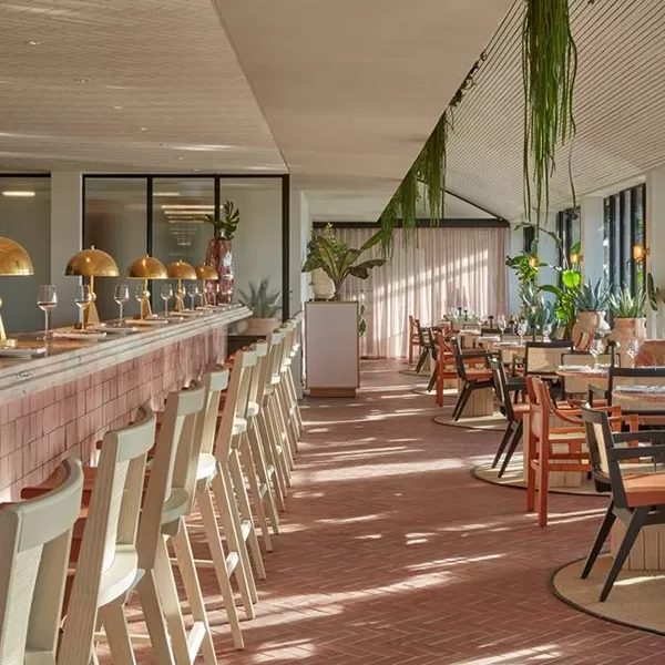 Luxury pink interior of rooftop bar at One Hundred Shoreditch, London