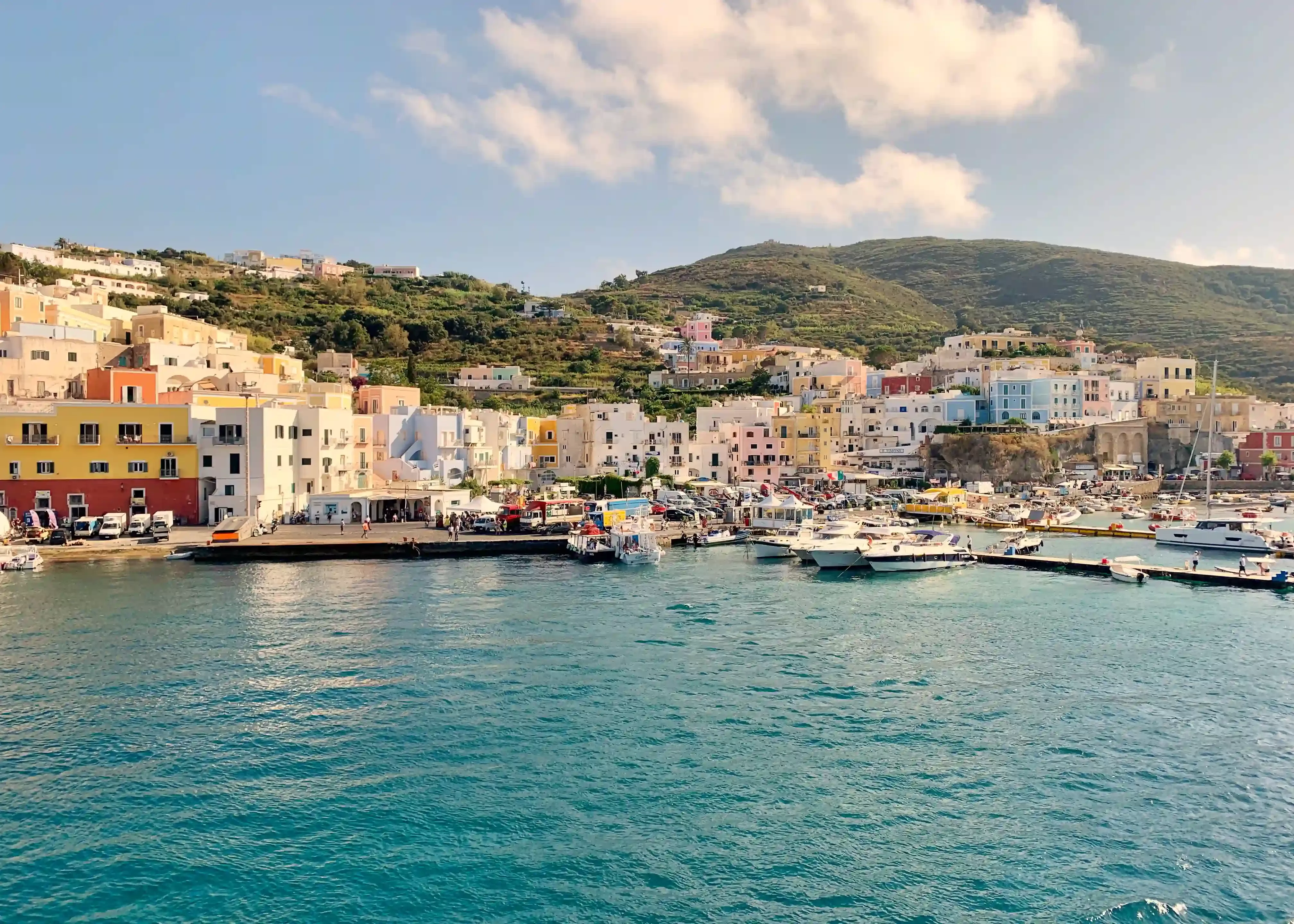 View of sea and port in Ponza, Italy