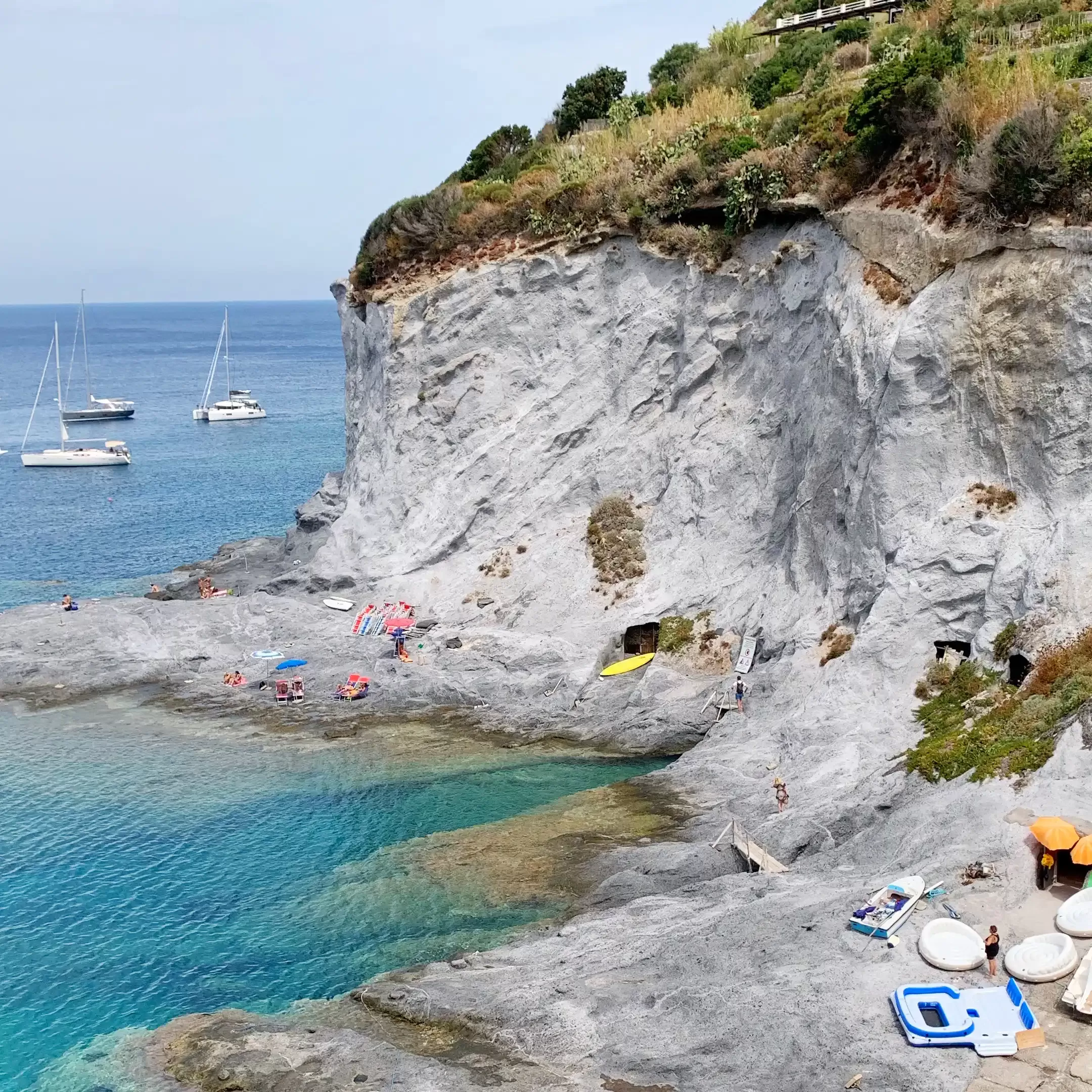 View of white rocky beach in Ponza, Italy