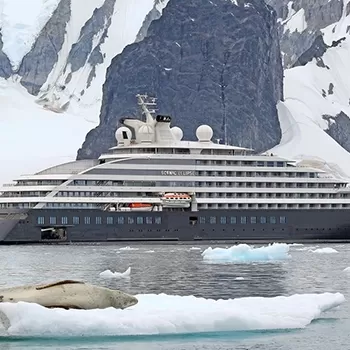 Scenic eclipse superlative ship across icy waters in Antarctica