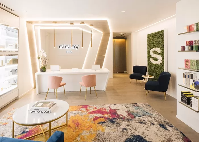 Contemporary reception interior at Sisley-Paris Spa at the Dominick Hotel, New York