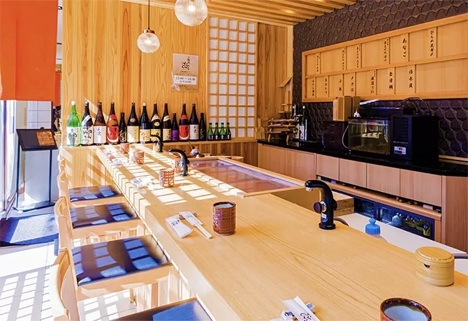 Large sushi kitchen made out of wood