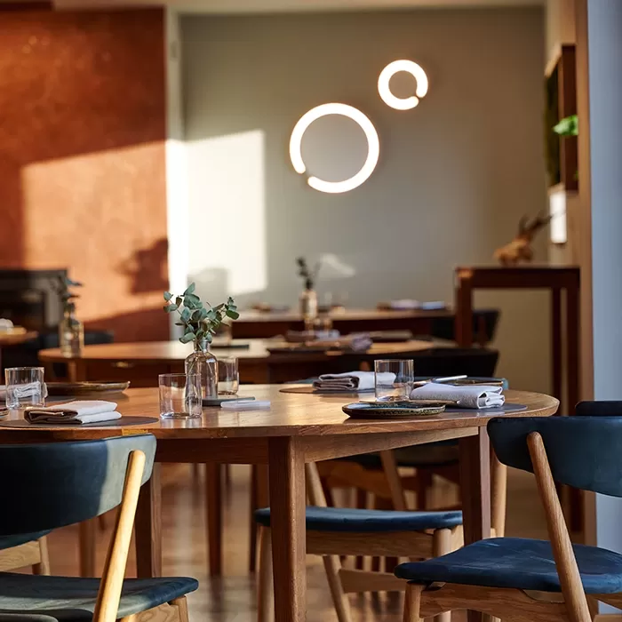 Contemporary dining area of The Angel at Hetton, North Yorkshire