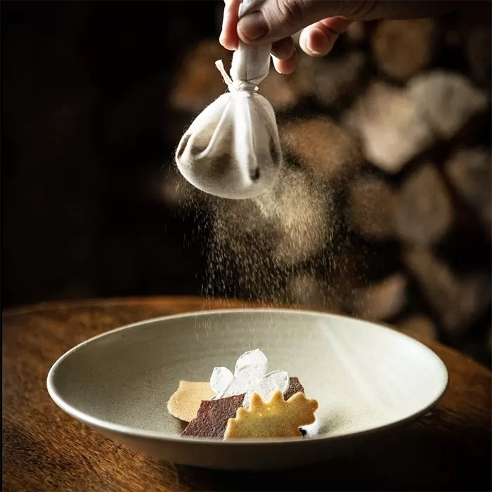 Delicious plate of food served at Michelin starred restaurant The Black Swan at Oldstead, North Yorkshire