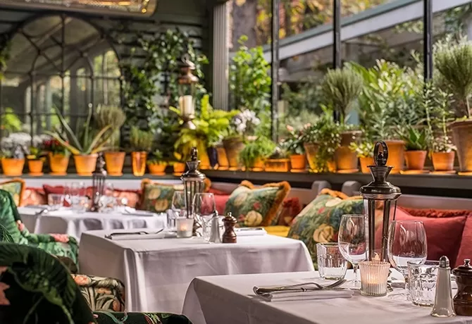 Luxury restaurant interior of The Ivy Garden, Chelsea, London