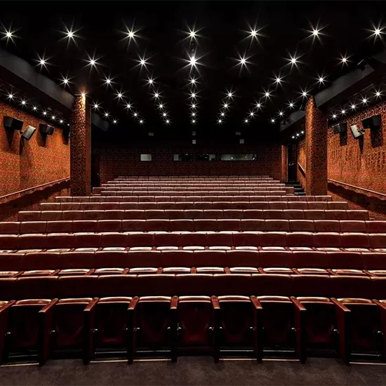 Rows of cinema seats at The May Fair Theatre.