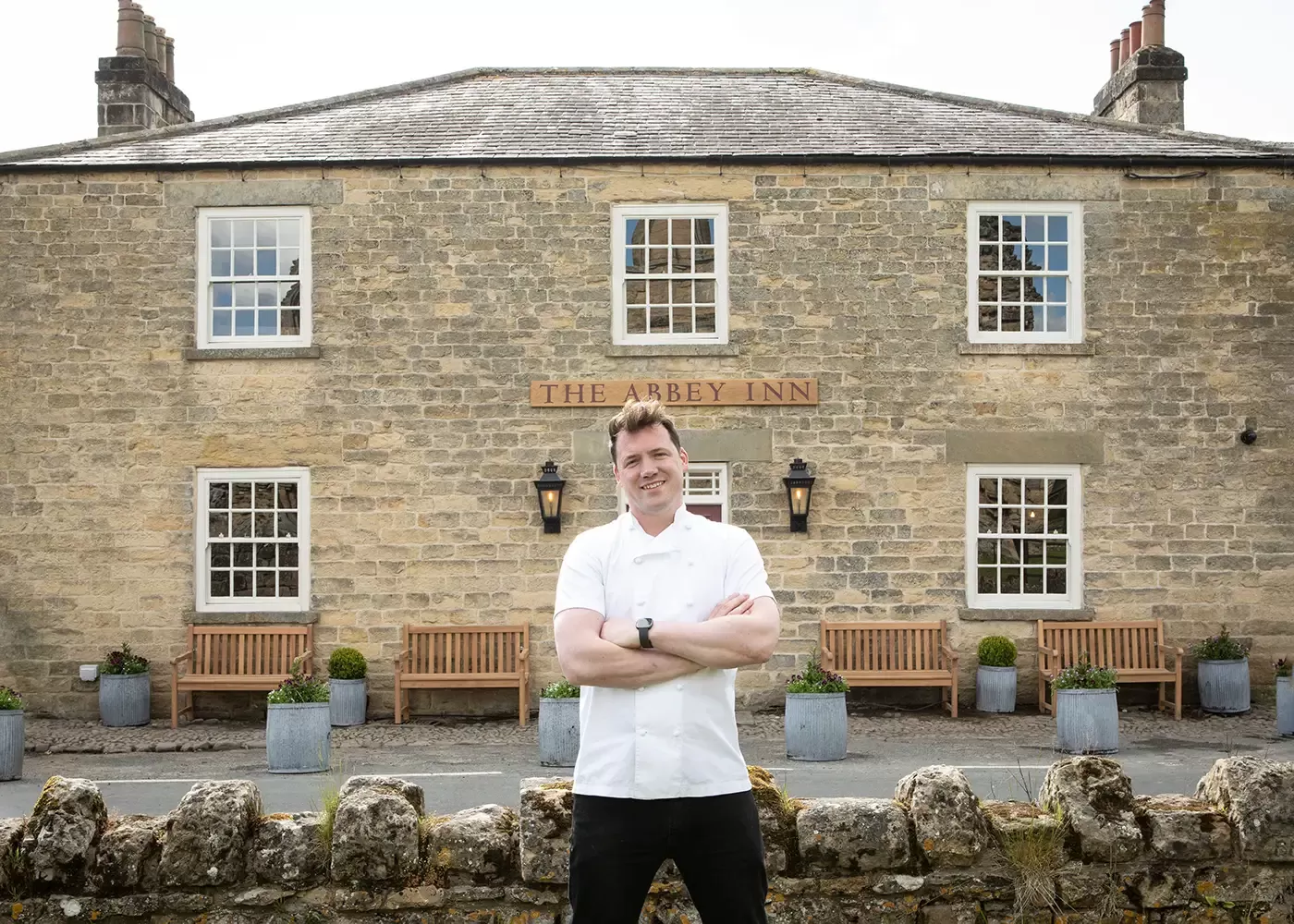 Michelin-starred chef Tommy Banks outside his restaurant The Abbey Inn, North Yorkshire