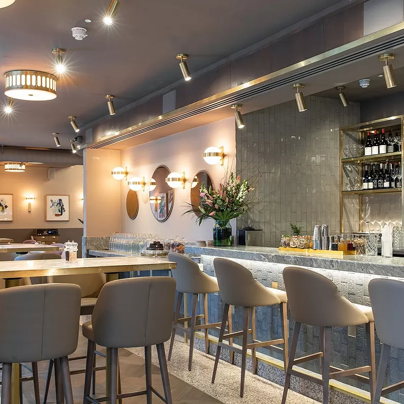 Luxury restaurant with bar interior at Wulf & Lamb, London