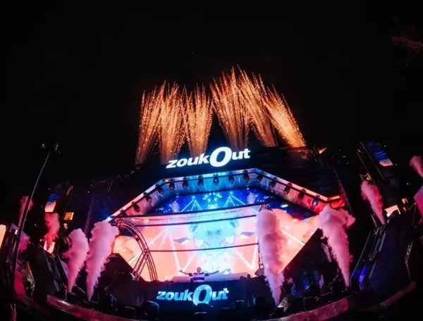 Picture of lit up stage with fireworks at Zouk Out Festival, Singapore