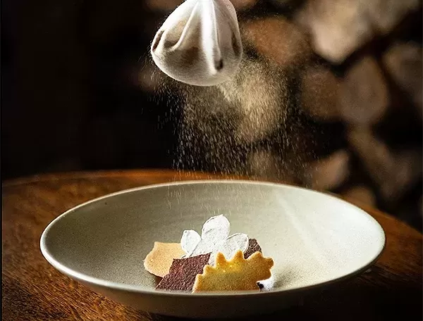 Delicious plate of food served at Michelin starred restaurant The Black Swan at Oldstead, North Yorkshire