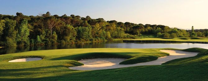 Golf course and lake at Hotel Camiral, PGA Catalunya
