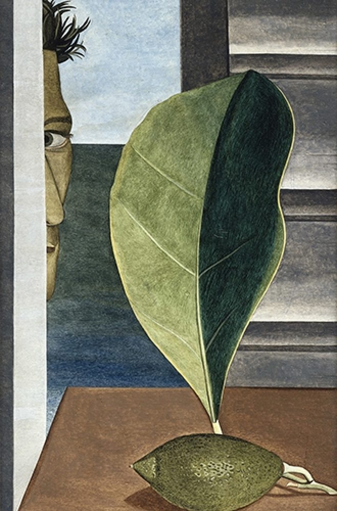 Still life with green lemon painting by Lucian Freud