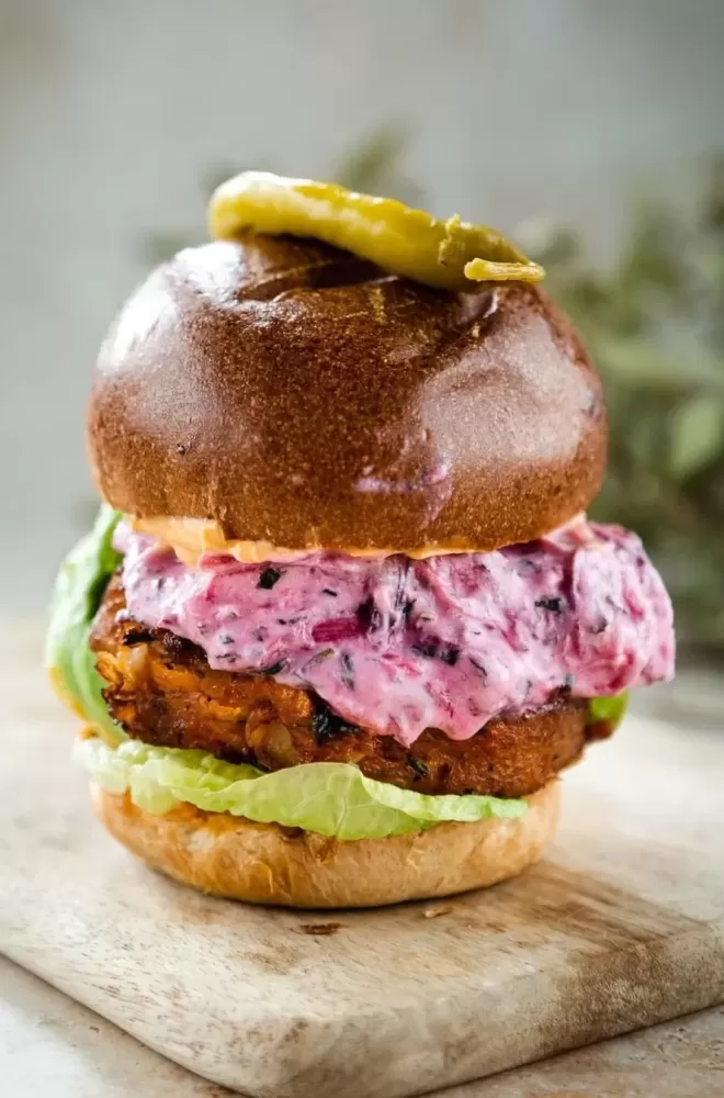 Stacked vegetarian burger at Mallow, Borough