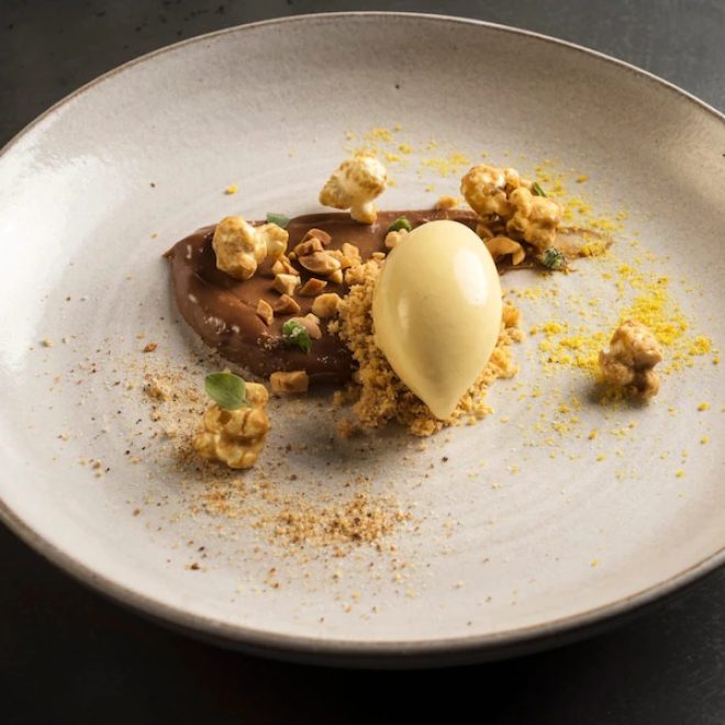 Pidgin ice cream served in a white bowl