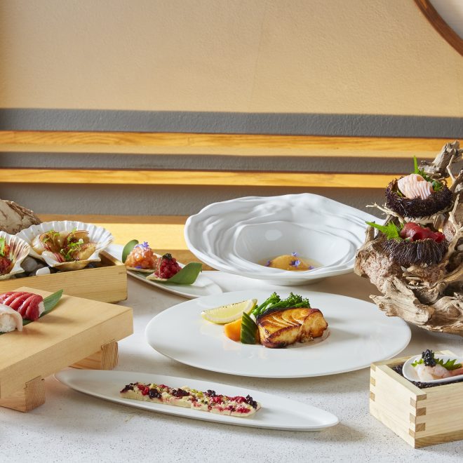 Array of fine dining cuisine served from the tasting menu at RAI
