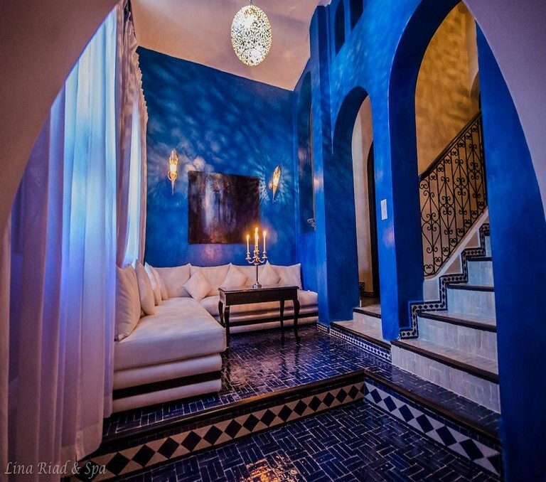 Lina Riad Spa Lounge Area Blue Morocco 1