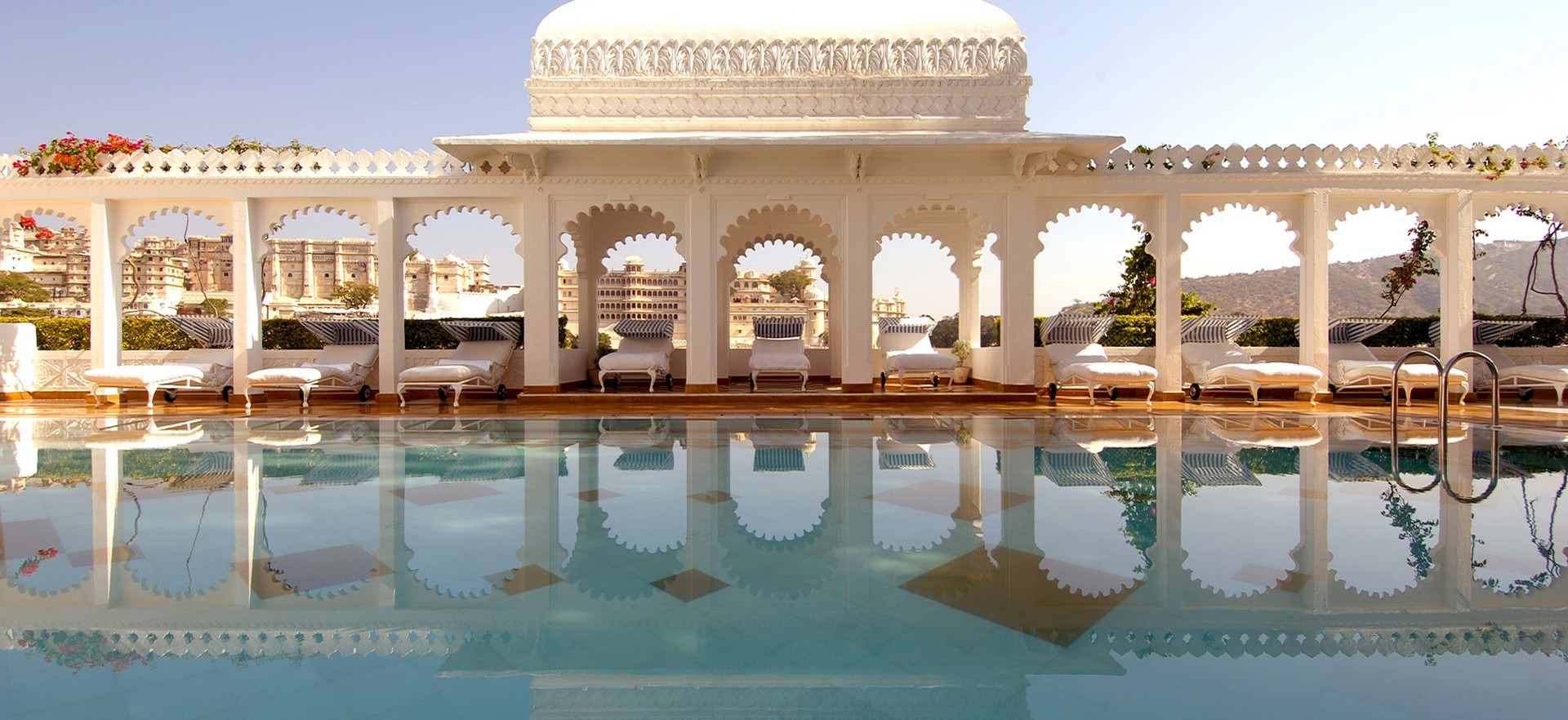Taj Lake Palace Pool View Loungers Temples Archways Udaipur India