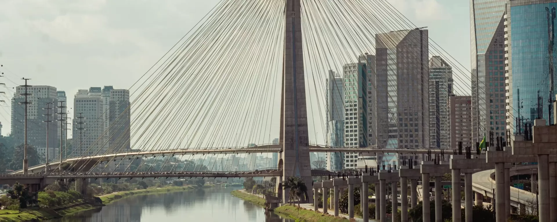 View of São Paulo city bridge over river and city